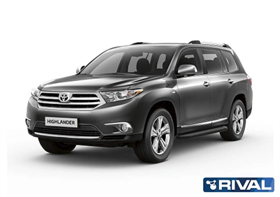 Порог-площадка "Premium-Black" A180ALB + комплект крепежа, RIVAL, Toyota Highlander 2007-2010-2014 - фото 73563