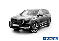 Пороги на автомобиль "Bmw-Style круг" Rival для Geely Monjaro, 2023-